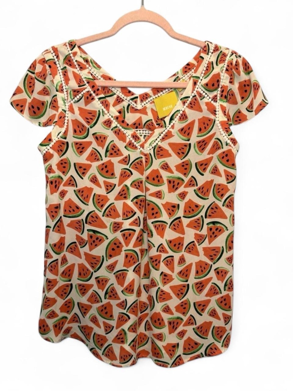 Maeve by Anthropologie Picnic Days Watermelon Print Crochet Blouse Size 4